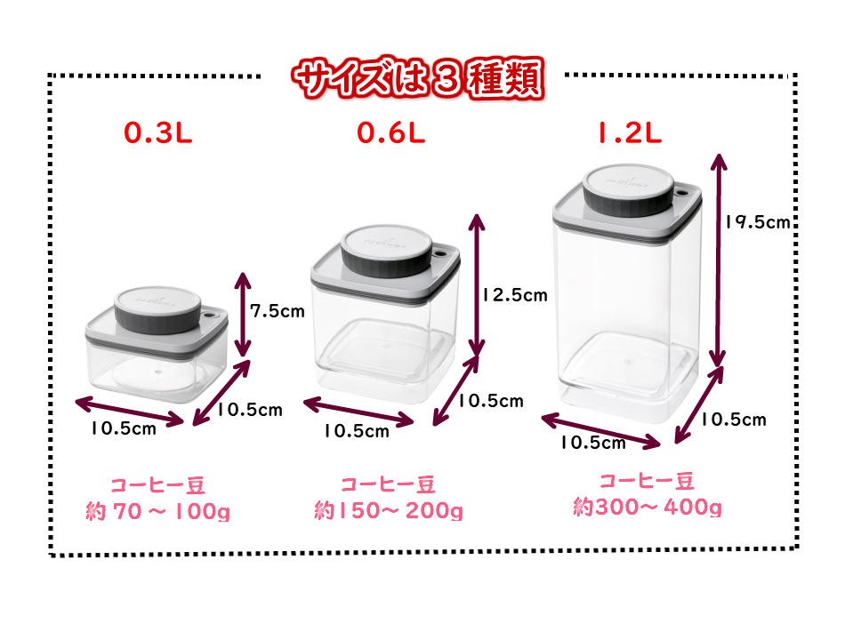 真空保存容器ターンシール_サイズは3種類