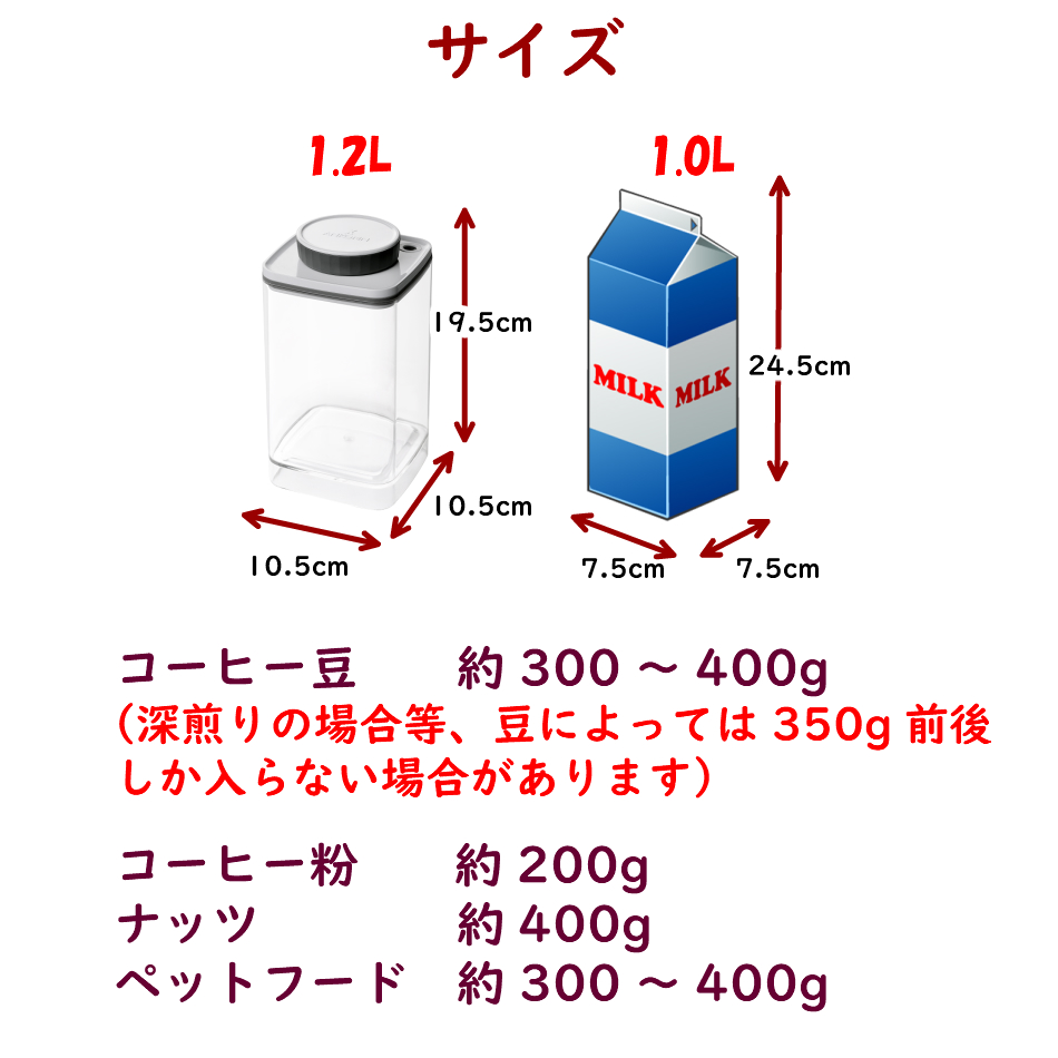 真空保存容器ターンシール_ターンエヌシール_1.2L_サイズ