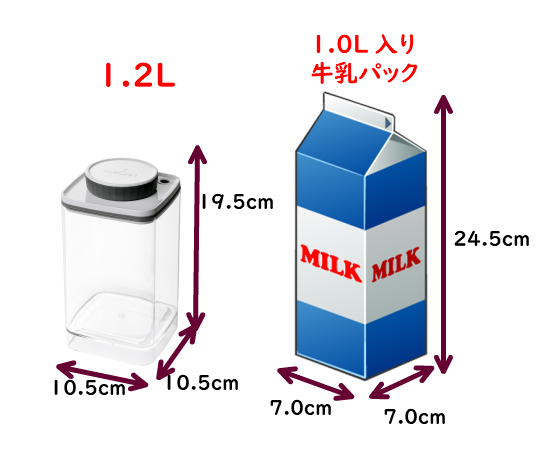 真空保存容器ターンシール(真空保存容器ターンエヌシール)1.2Lの寸法